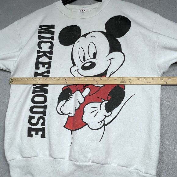80s Vintage DISNEY Mickey Mouse Sweatshirt Large White Jumper Character Fashions - Picture 6 of 13